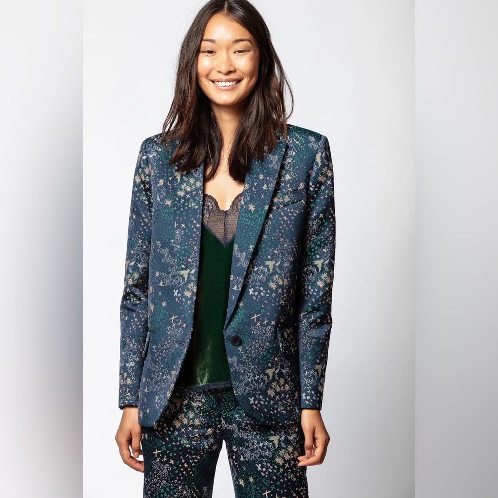 ZADIG & VOLTAIRE Viking Jac Glam Navy Jacquard Blazer - Picture 7 of 13